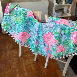 Lilly Pulitzer Christmas Tree Skirt 48” Bohemian Queen Pink Blue Pom Pom Beach